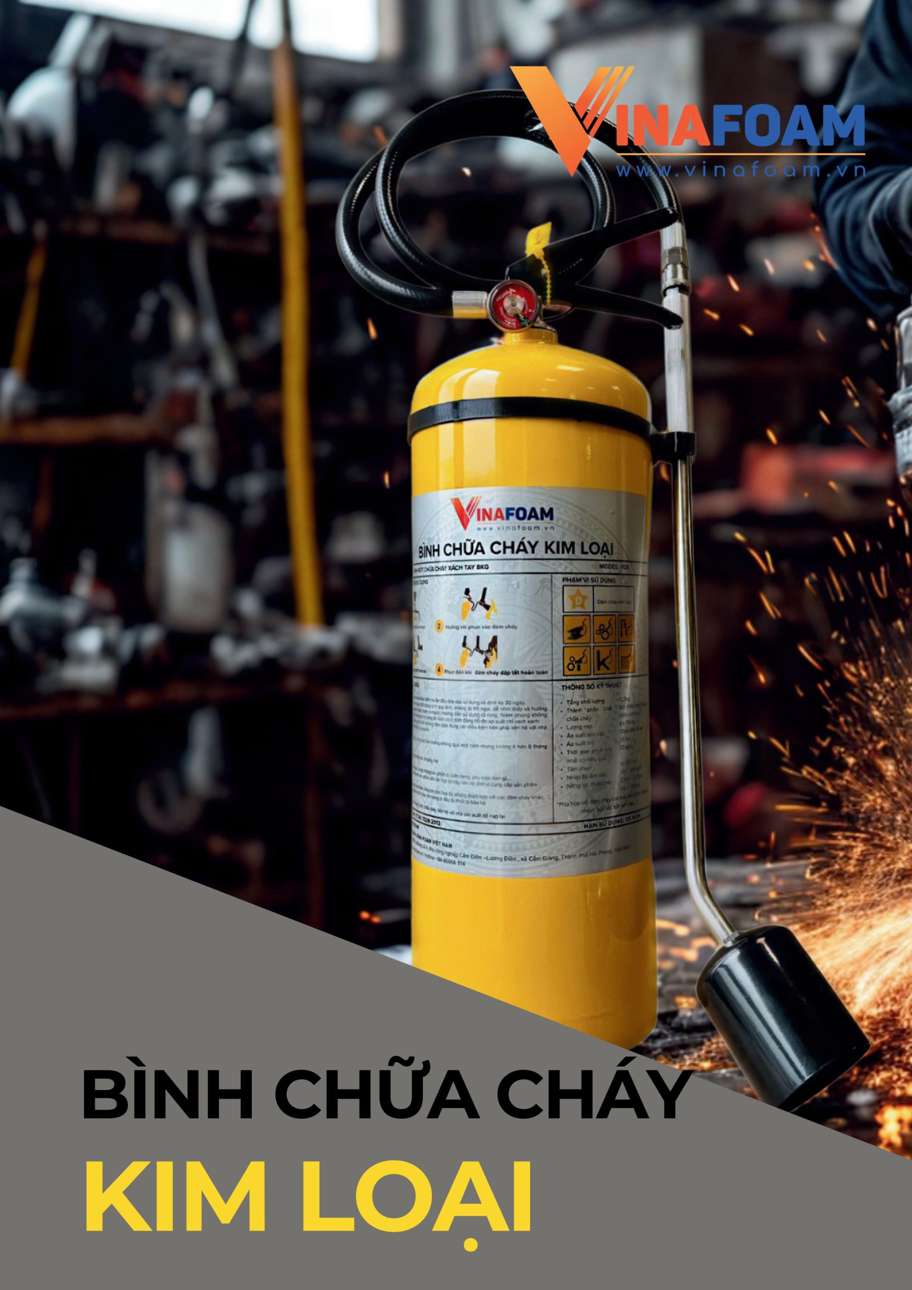 Bình chữa cháy loại D kim loại Vinafoam 8kg KCl Bình chữa cháy loại D kim loại Vinafoam 8kg KCl chính hãng